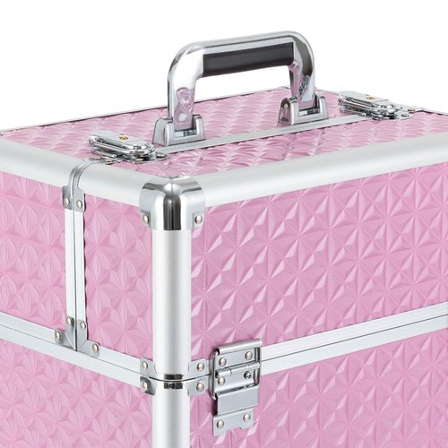 Rolling Makeup Train Case with Drawers&4 Wheel, Professional Aluminum Cosmetic Trolley Cases, Manicure Storage Case Trolley Makeup Case, Portable Beauty/Hair Styling Travelling Cart Trunk (Pink)