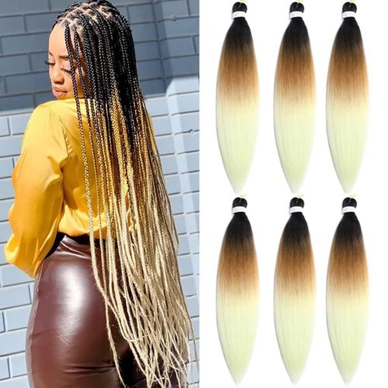 Pre stretched Braiding Hair 30 Inch 6 Packs Professional Braids Hair Extensions High Temperature Synthetic Fiber Braid Hair Crochet Twist Soft Yaki Texture Hot Water Setting(30inch,Black-Brown-Beige)