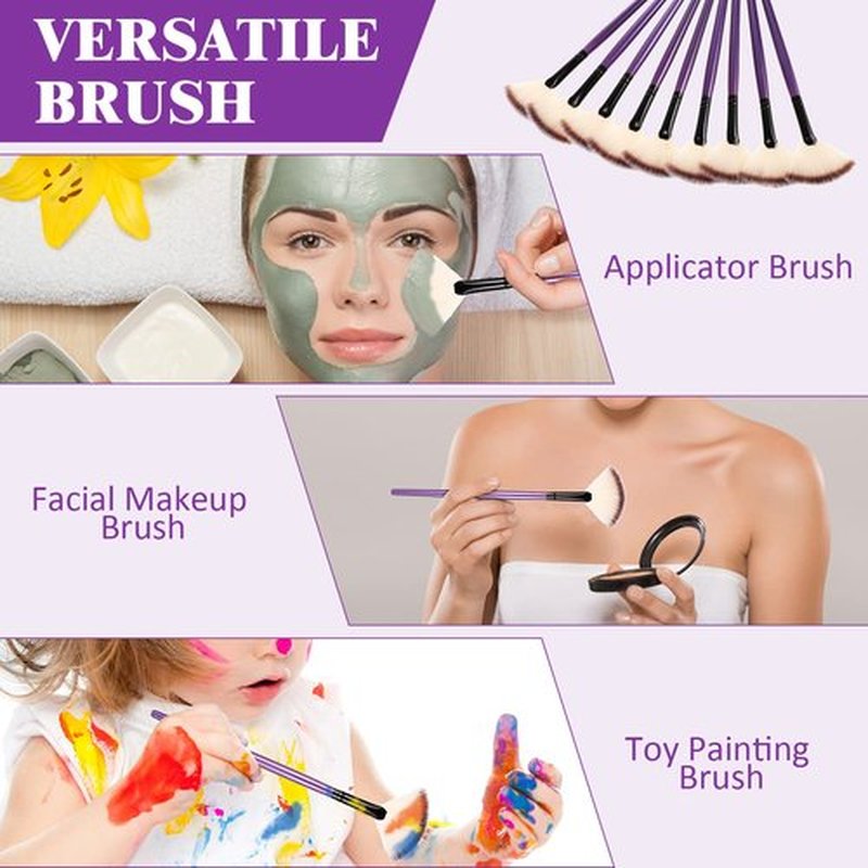 9 Pieces Facial Brushes Fan Mask Brushes, Soft Facial Applicator Brushes Tools for Peel Glycolic Mask Makeup for Mud Cream (Purple and Black)