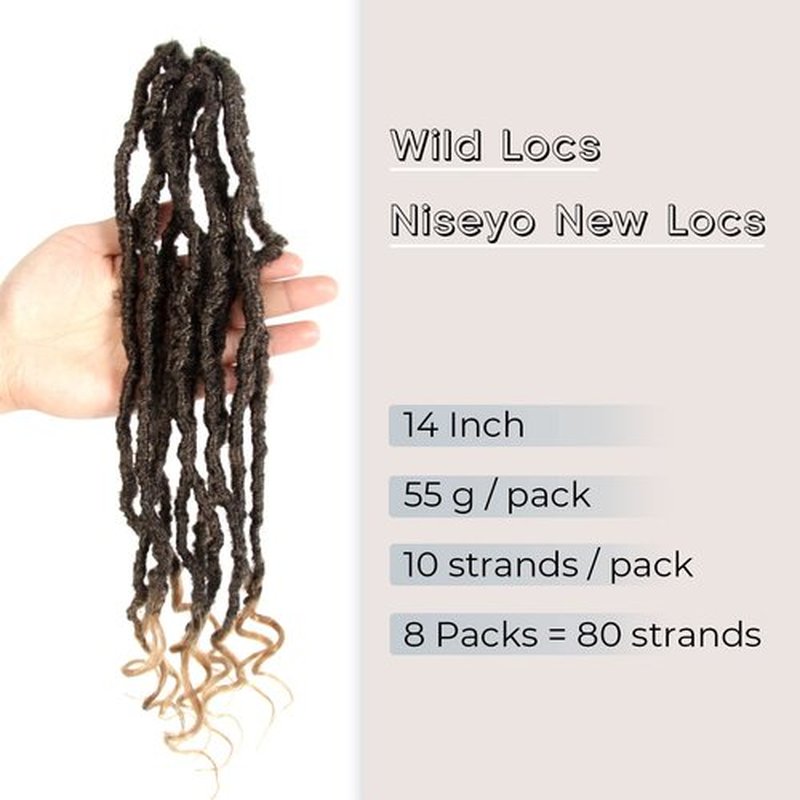 Niseyo Wild Locs 14 Inch Distressed New Faux Locs with Curly Ends 8 Packs Long Soft Pre-looped Goddess Locs Crochet Hair (T27, Ombre Honey Blonde)