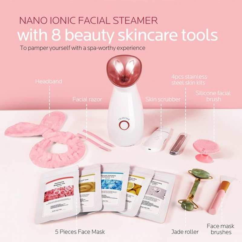 Colorfarm Facial Steamer Nano Ionic: Face Steamer Home Spa Kit Deep Cleaning Unclogs Pores Sinuses Inhaler with 8 Skin Care Tools - Humidifier Hot Mist Self Care Gifts for Women
