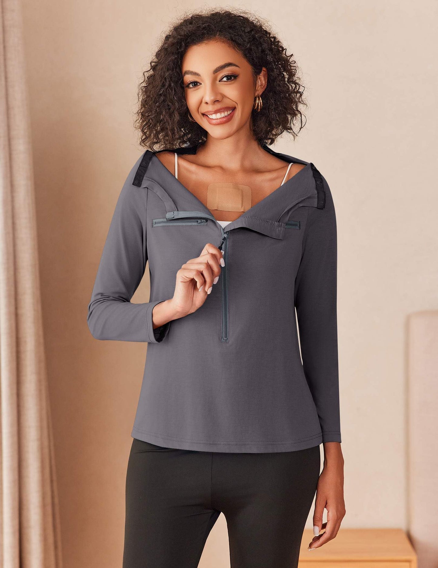 Deyeek Chemo Shirts for Port Access Women Long Sleeve Best Gift for Cancer Patients Chemotherapy Must Haves