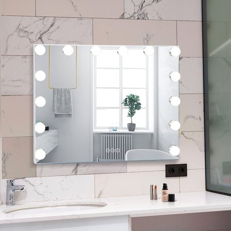 NUSVAN Vanity Mirror with Lights Lighted Makeup Mirror with Dimmable LED Bulbs,3 Color Lighting Modes,USB Charging Port Touch Control,Sturdy Metal Frame Design,White (50x40cm, 4.70)