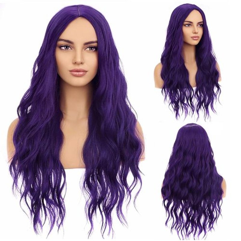 BERON Purple Wig Long Curly Wig Dark Purple Wig Long Wavy Wig Purple Wigs for Women Synthetic Wig for Daily Party