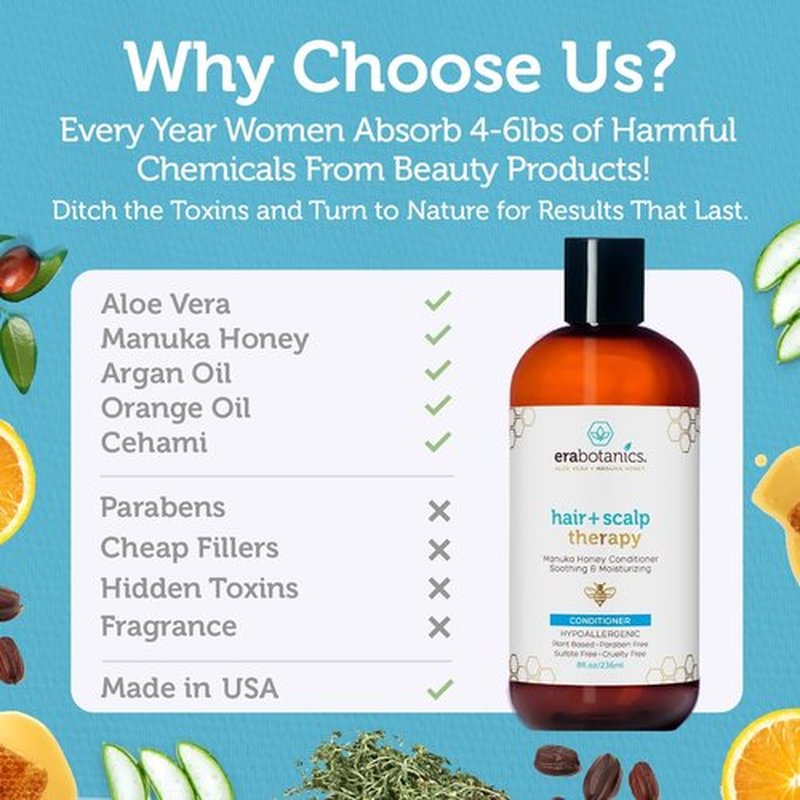 Era Organics Manuka Honey Dry Scalp Conditioner - Soothing and Moisturizing Hair Conditioner for Damaged Dry Hair - Sulfate Free Conditioner for Men and Women - Argan Oil Conditioner for Hair