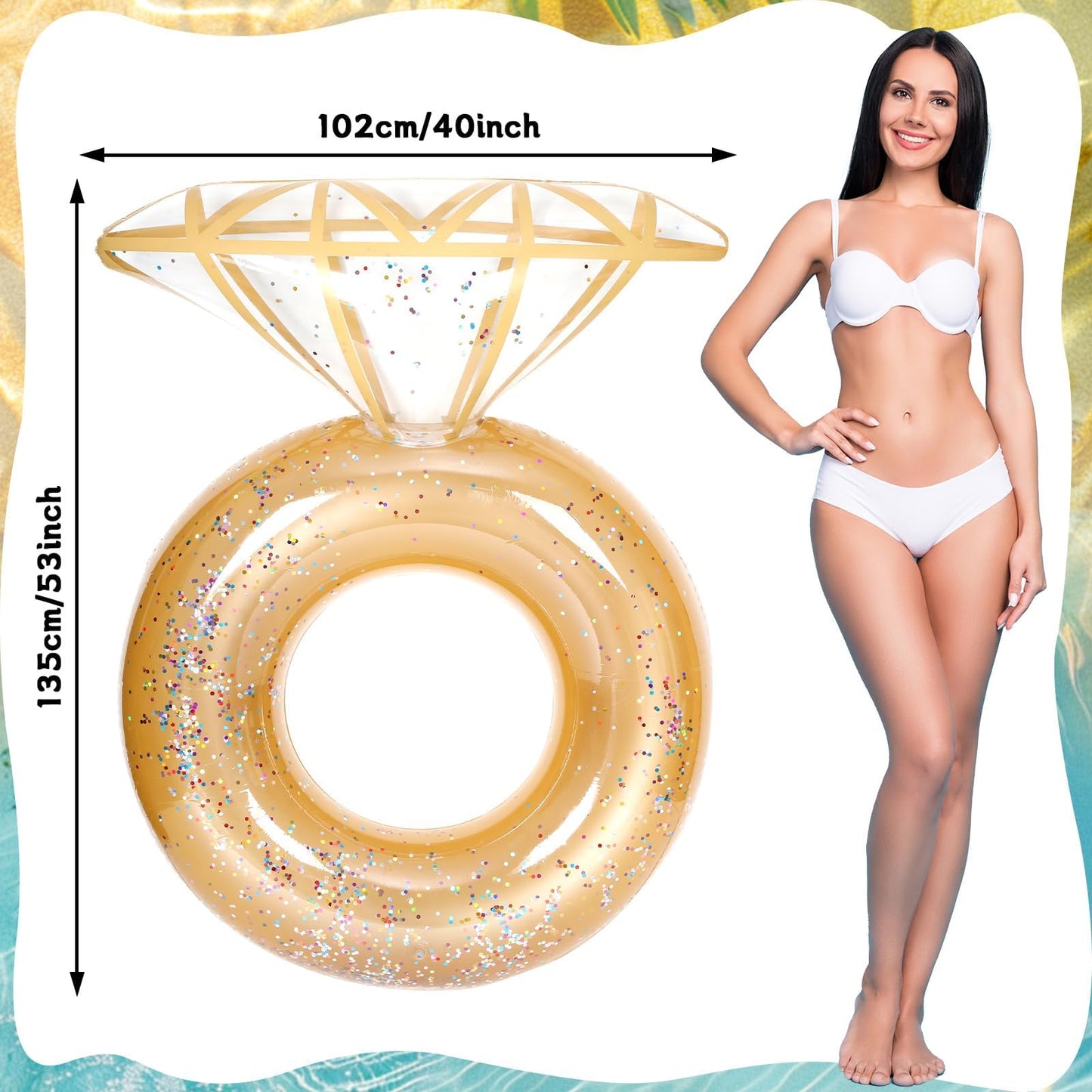 Bride Diamond Ring Pool Float & Towel Set Bachelorette Party Decoration Inflatable Diamond Bride Pool Float Bridal Shower Gift Engagement Party Accessories Swimming Tube River Wedding Photo Prop(Gold)