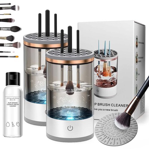 Beauty Swirl Cosmetic Brush Cleaner, The Cozy Luna Brush Cleaner, Electric Makeup Brush Cleaner - Automatic Spinning Cosmetic Tool for Deep Cleaning All Types of Brushes Set (2PCS White,Charging)