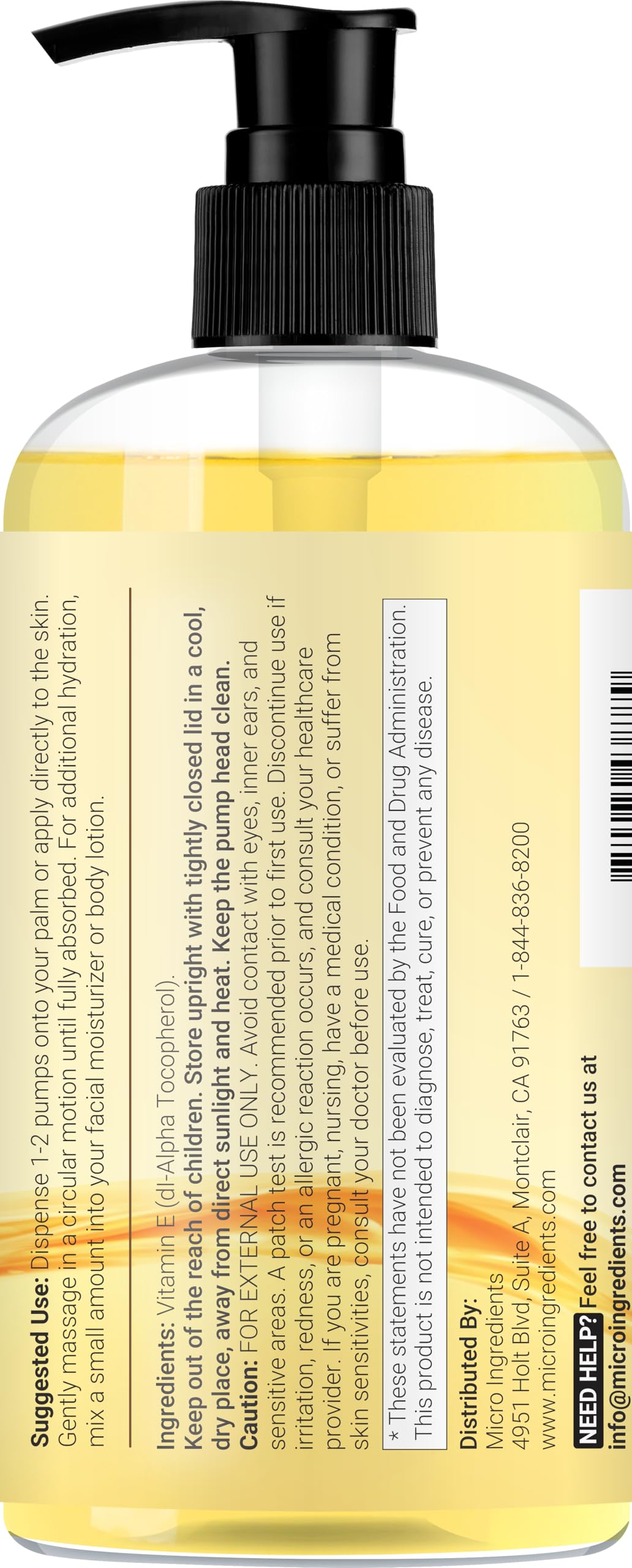 Micro Ingredients Bulk Size Vitamin E Oil 40,000 IU, 16 fl oz – Deep Moisturizing Skin, Face & Hair Oil for Dry Skin, Scars & Stretch Marks* – Fragrance-Free, Non-GMO, Cruelty-Free