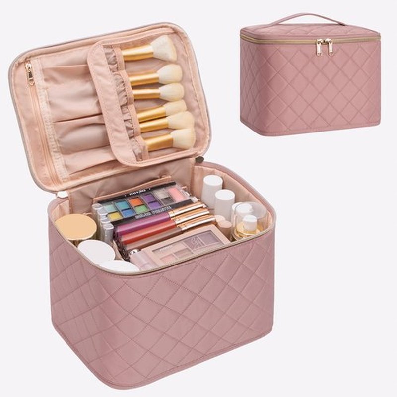 OCHEAL Pink Makeup Bag,Travel Makeup Organizer Bag, Large Capacity Cosmetic Bags For Women Large Travel Toiletry Bag Girls Traveling With Brush Slot And Divider-Large Nude Pink