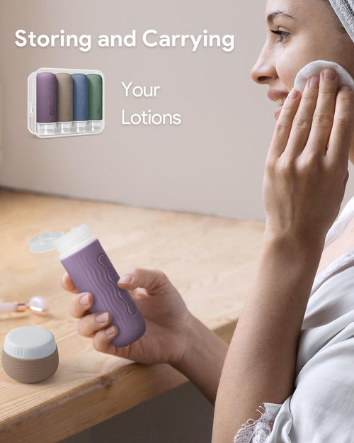 Yinke Travel Silicone Bottles for Toiletries, TSA Approved 3oz Travel Size Containers and BPA Free Leak Proof Silicone Squeezable, Refillable Travel Accessories for Shampoo Conditioner Lotion(4 Pack)