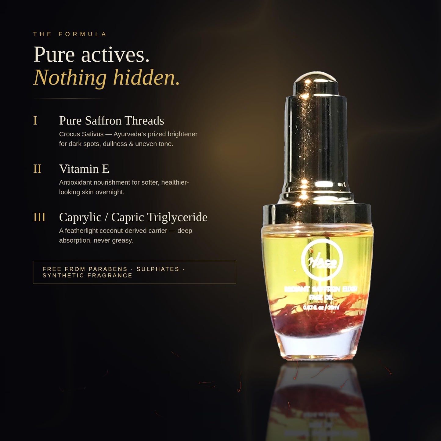 My Ace Radiant Saffron Elixir Face Oil - Ayurvedic Pure Natural Glow Booster, Brightening, Hydrating, Anti-Aging Facial Serum for Skin & Hair - Reduces Dark Spots & Pigmentation - Daily Use -0.67fl oz