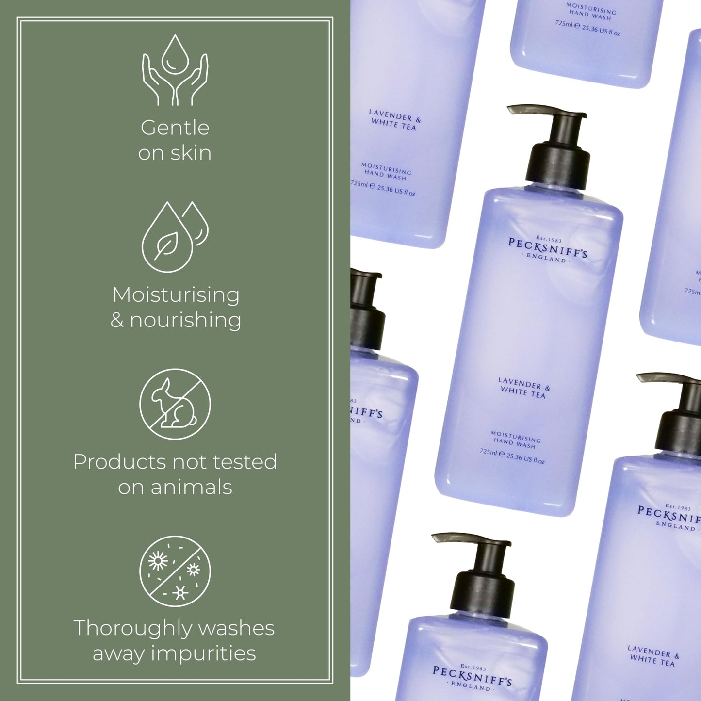 Pecksniff's Lavender & White Tea Hand Wash – Luxury Liquid Hand Soap 725 ml/24.52 fl oz, Softening, Hydrating, Revitalising, Cruelty-Free, Made in England