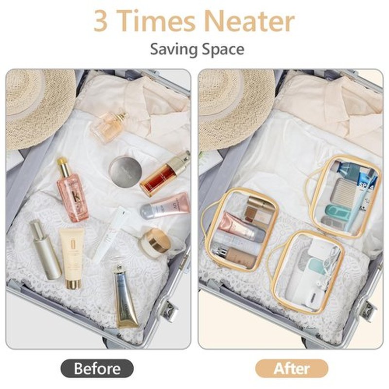 PACKISM TSA Approved Toiletry Bag - Floral Texture Lace clear Makeup Bags, Ease of Clamshell Closing, Handles and Double Zippers, 0.5 mm Thicker TSA Toiletry Bag, Multicolor
