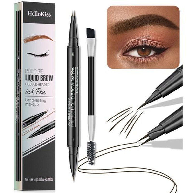 NAISSIYA Microblading Eyebrow Pencil, 2-Tip Double-Ended Eyebrow Pen with Eyebrow Brush, Waterproof and Sweat Proof, Create Natural Hair-Like Brows for Women Stay on All Day(Black Brown)