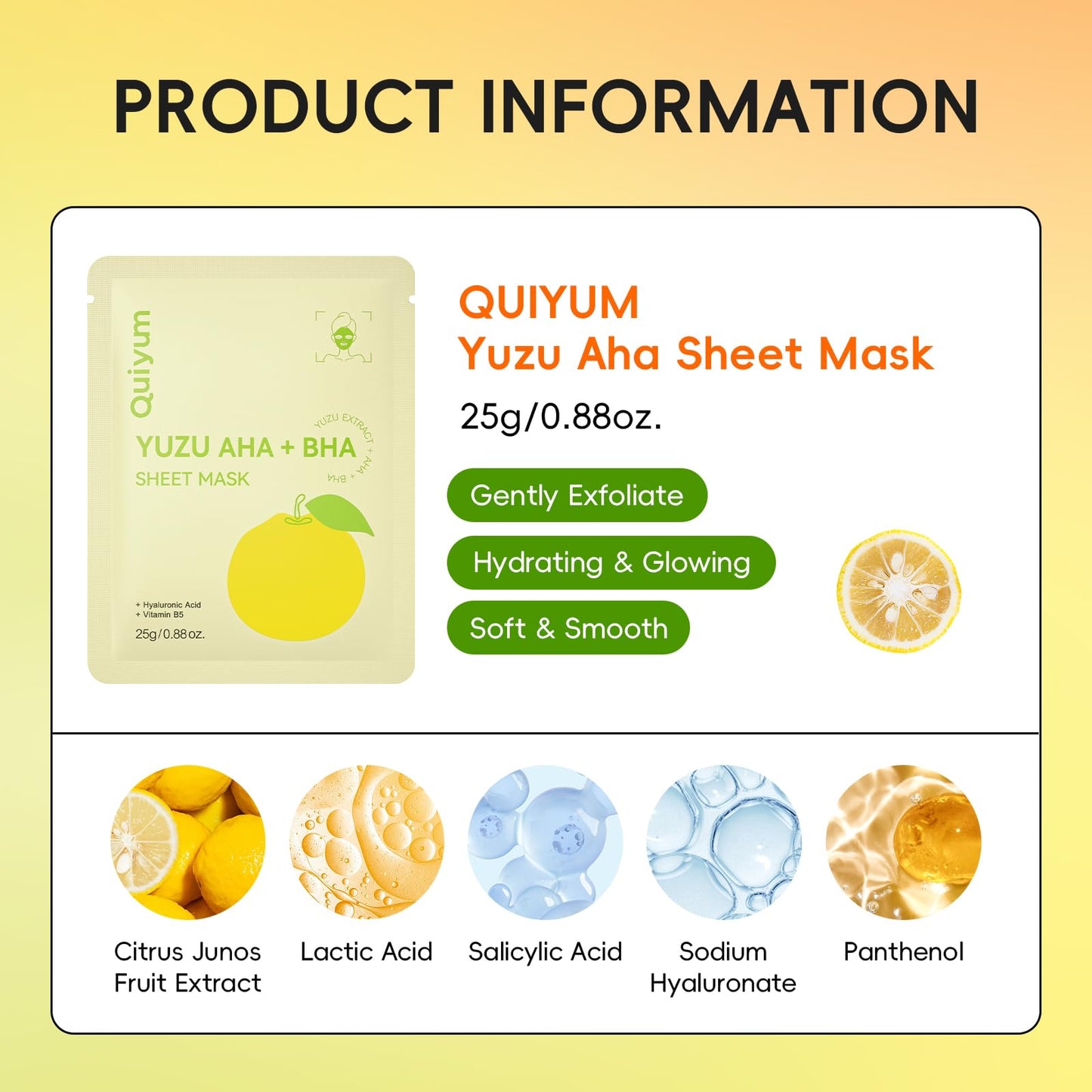 QUIYUM 14 Pack YUZU Sheet Mask - Oil control Facial Masks for Women & Teens