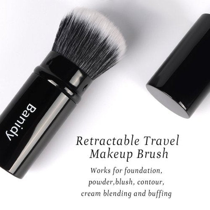 Makeup Brush Kabuki Face Brushes Retractable Travel Blush Kabuki Brush Portable Flawless for Foundation, Powder Blush, Bronzer, Buffing, Liquid, Cream, Cruelty Free with Cover