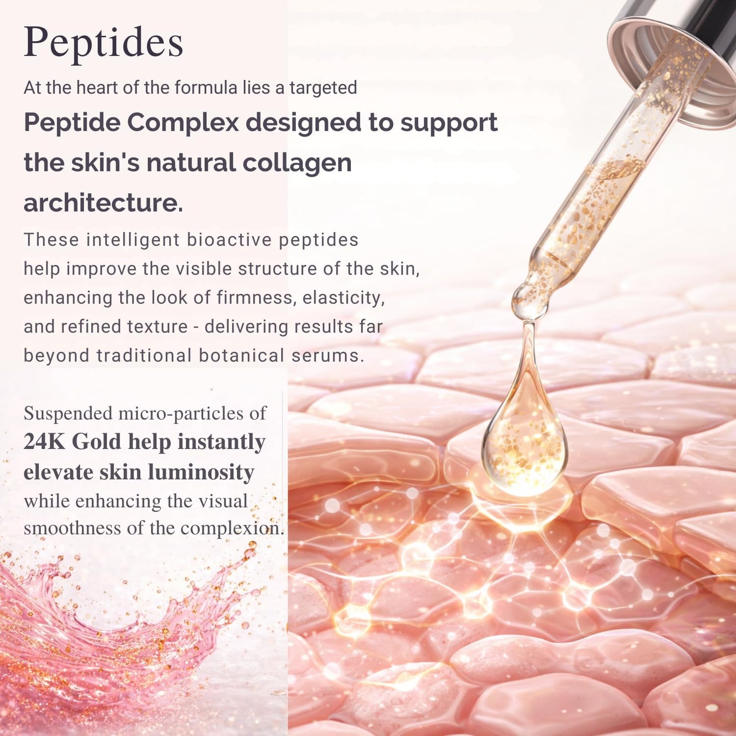 ivoryloom Rose Gold Peptide Elixir Face Serum | 24K Gold, Rose Extract, Peptides, Hyaluronic Acid, Vitamin C & Niacinamide | Luxury Hydrating Brightening Serum for Radiant Skin | 1 fl oz