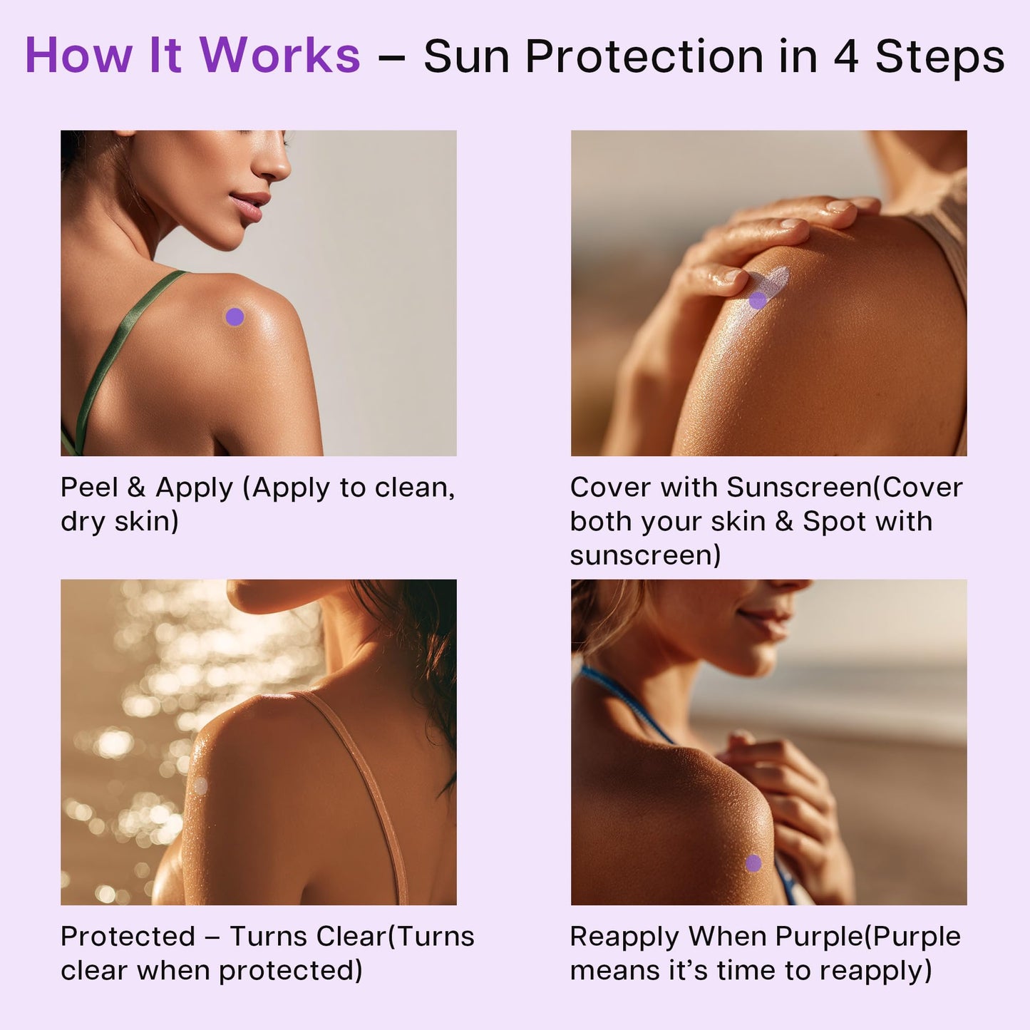VRAIKO 36pcs UV Stickers for Sunscreen | UV Detection Stickers Sunscreen Patches | Sun Protection Reminder | Know When to Reapply and Prevent Sunburn