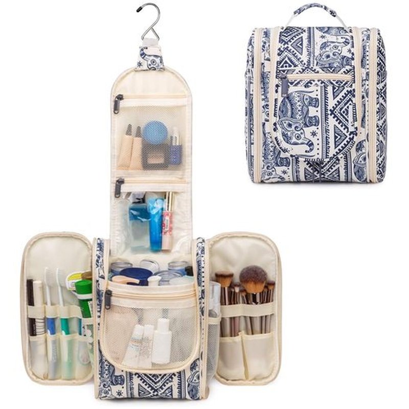 Narwey Small Hanging Toiletry Bag Women Travel Makeup Bag Organizer Toiletries Bag for Travel Size Essentials Accessories Cosmetics (Medium, Elephant)