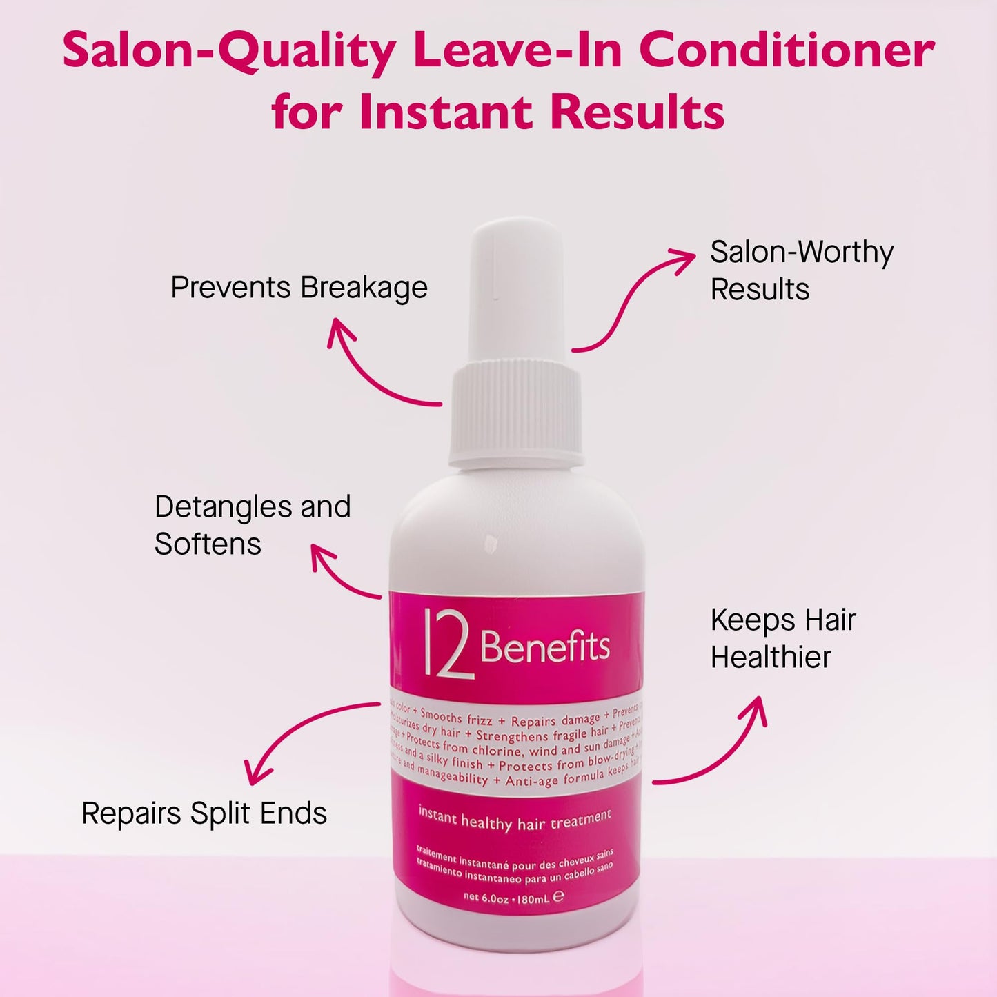 12 Benefits Leave-In Conditioner Spray + Salon-Quality Repair & Shine + 12-in-1 Professional Hair Treatment + Heat Protection + Anti-Frizz + Detangles & Strengthens + Instant Healthy Hair,(Pack of 2)