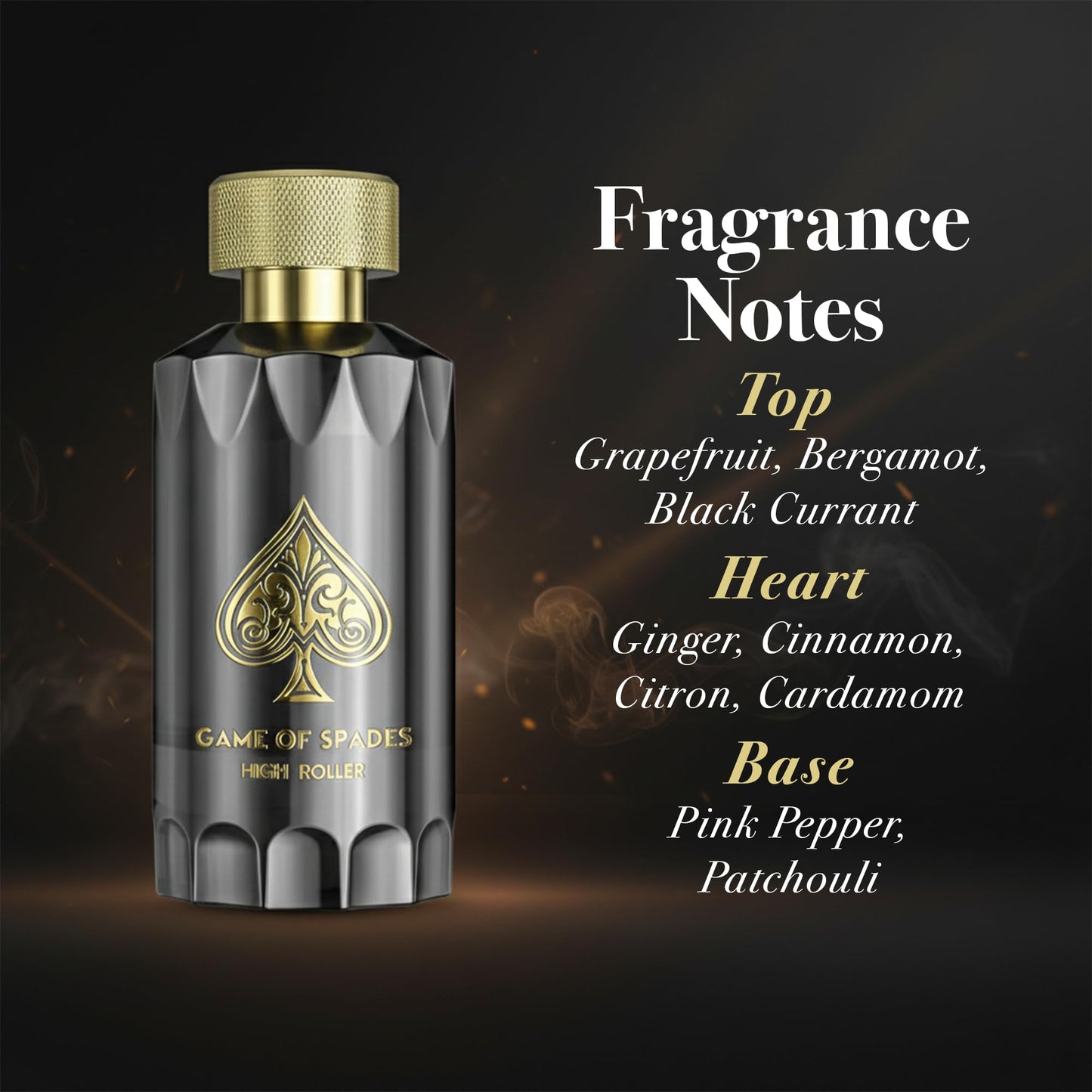 Jo Milano Game of Spades High Roller Parfum Spray | 3.4 oz (100ml) | Warm, Soft, Citrus, Oud, Patchouli Scent | Long Lasting Fragrance for Men and Women (Unisex)