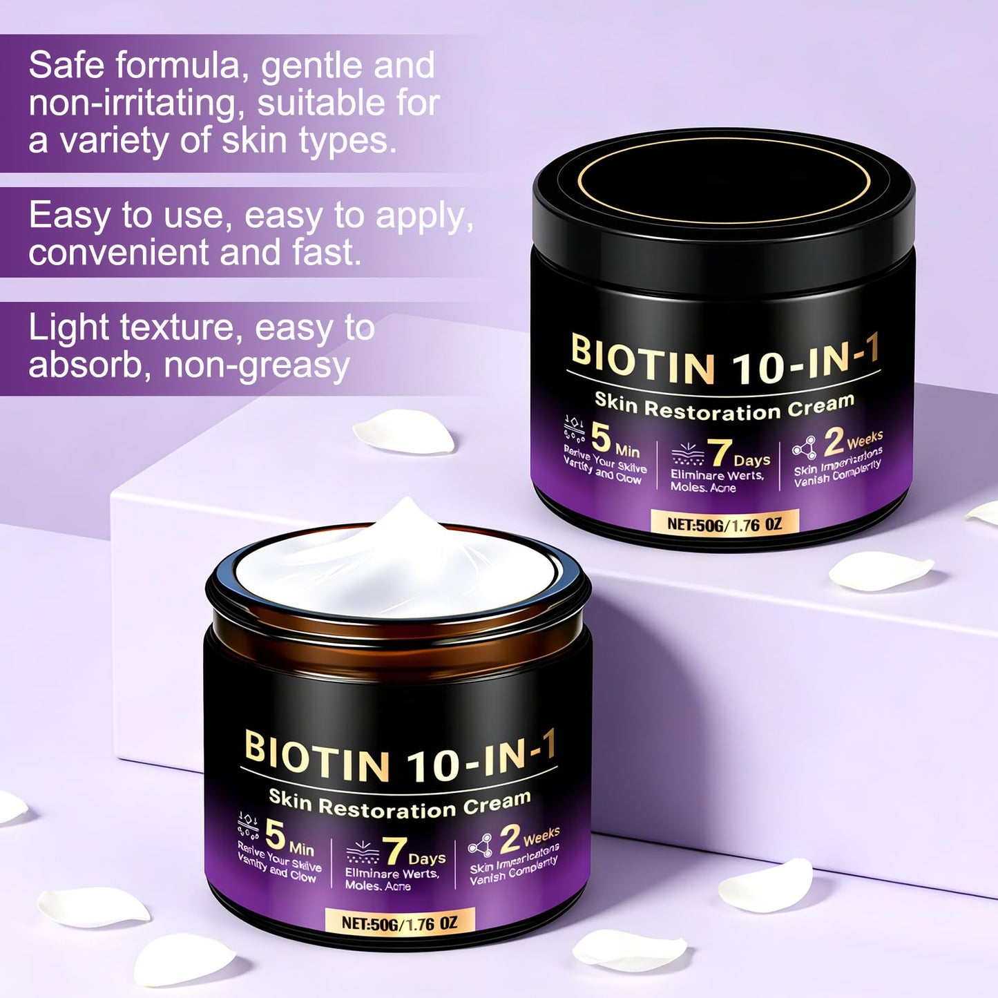 Biotin 10-in-1 Skin Restoration Cream, Natural Collagen Lifting Serum, Deep Moisturizing, Smoothing, for All Skin Types, 2 Count