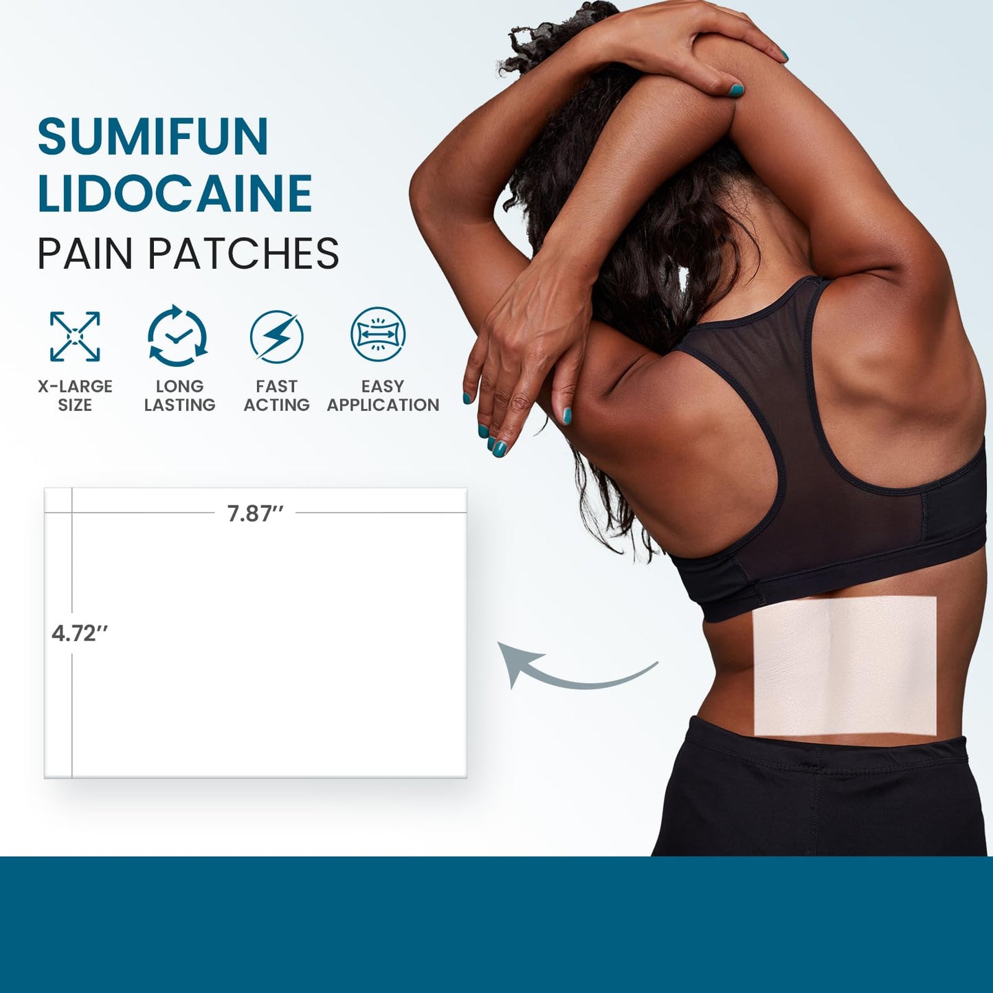 Sumifun Extra Large Lidocaine Patches - 4.72"x7.87" | 4% Lidocaine Maximum Strength for Lower Back & Sciatica | 8-Hour Long Lasting Relief (Extra Large, Count, 17)