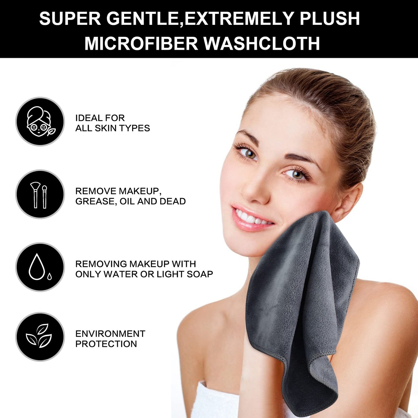 SINLAND Microfiber Facial Cloths Fast Drying Washcloth 12inch x 12inch Grey 10 pack