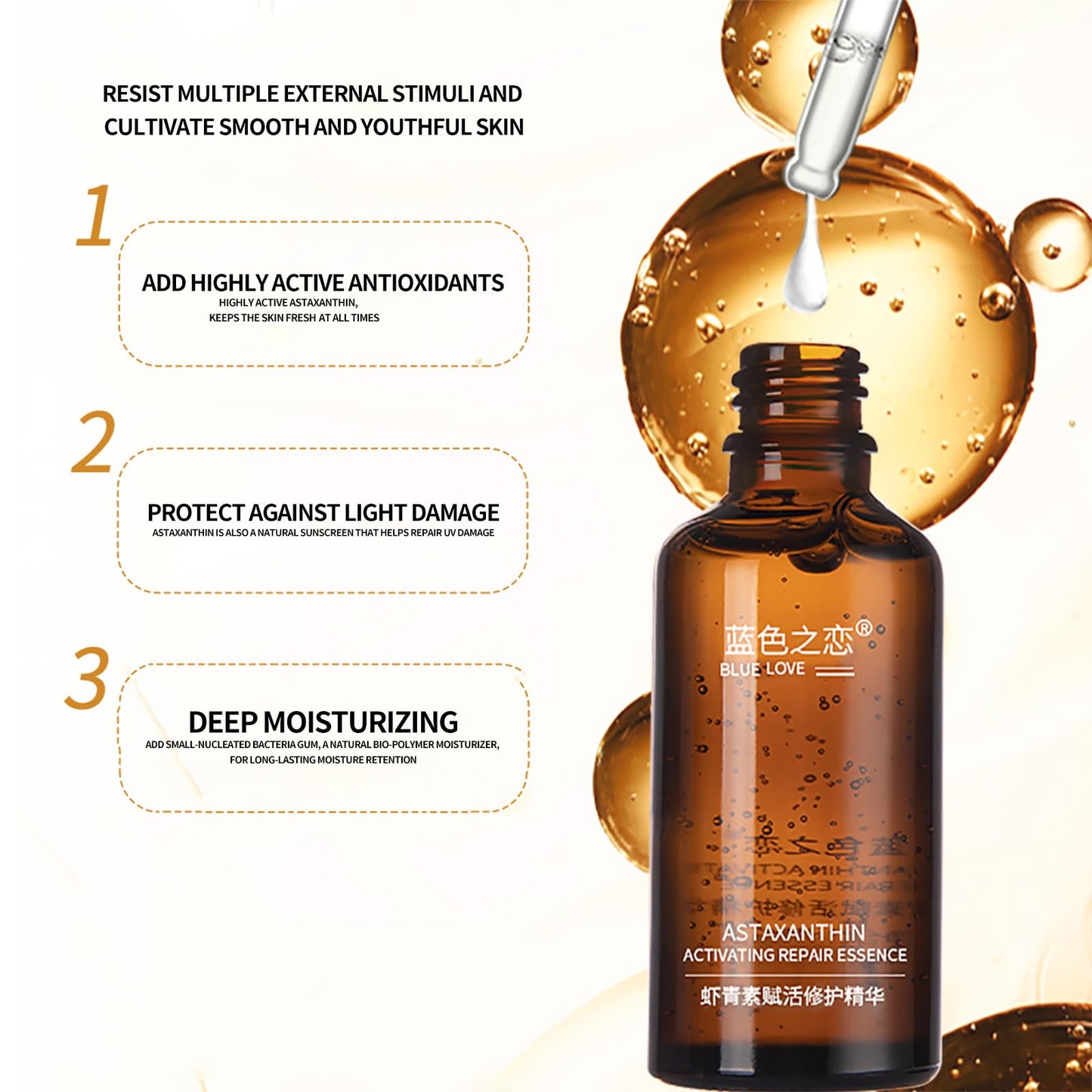 BLUE LOVE Astaxanthin Revitalizing Serum - Antioxidant Facial Treatment for Skin Renewal, Hydrating & Nourishing Essence for All Skin Types