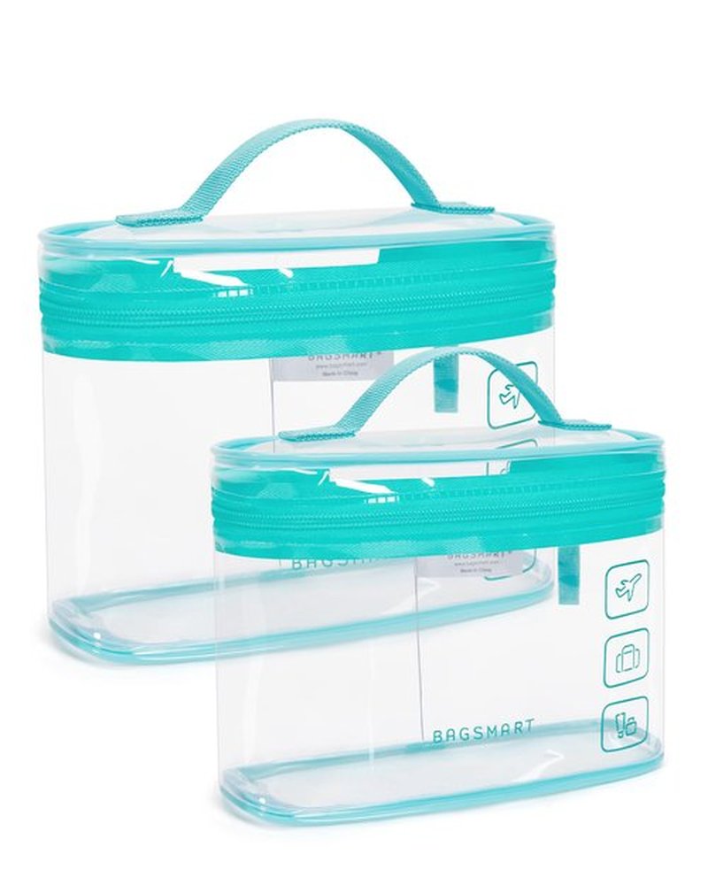 BAGSMART TSA Approved Toiletry Bag, 2 Pack Clear Makeup Cosmetic Bag Organizer, Quart Size Travel Bag for Toiletries, Carry-on Travel Accessories Essentials, Green-2pcs