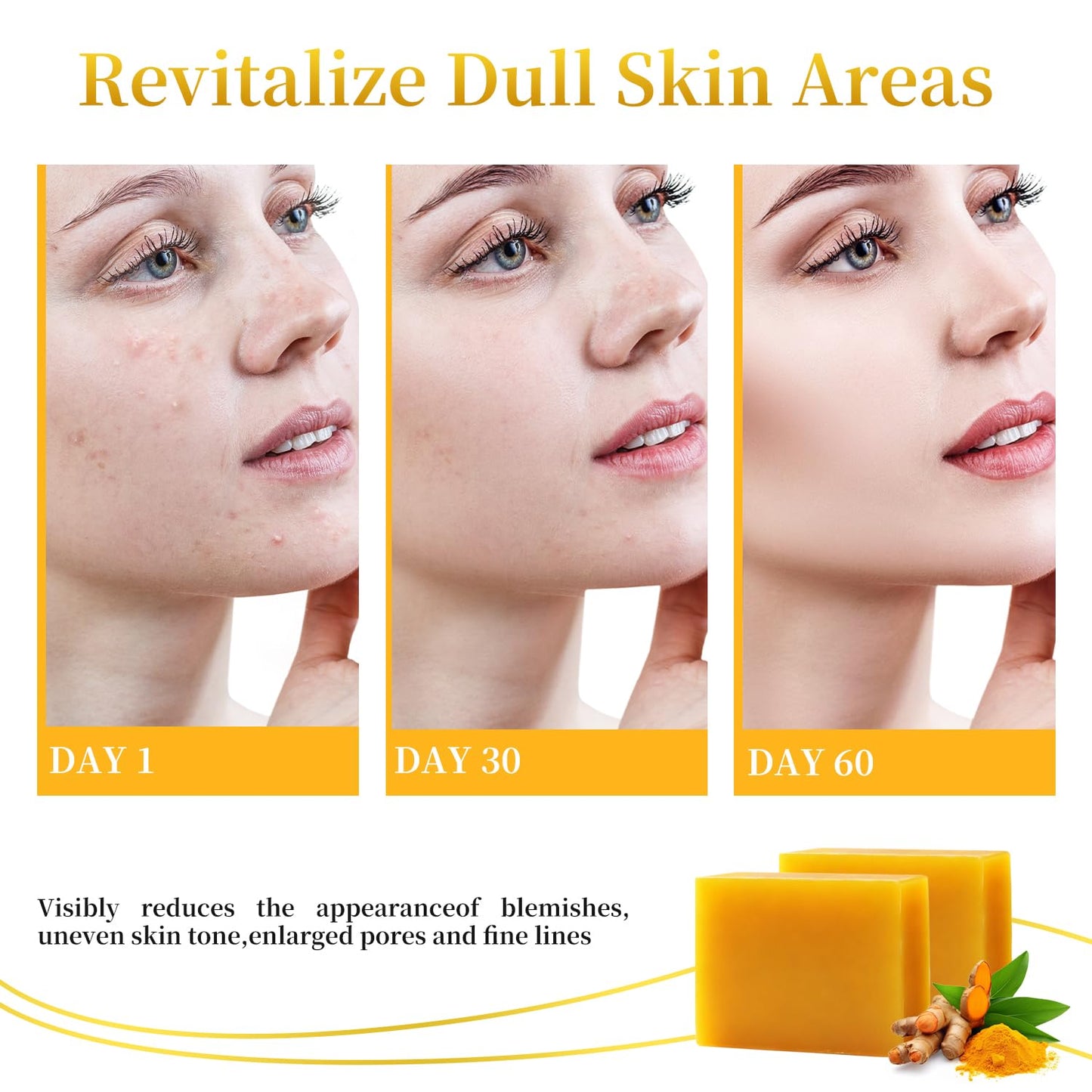 DOXOLATO Turmeric Soap Bars for Face Body - Gentle Cleanser Turmeric Soap Bar for Improve Skin Texture Moisturizing, 3 Bars
