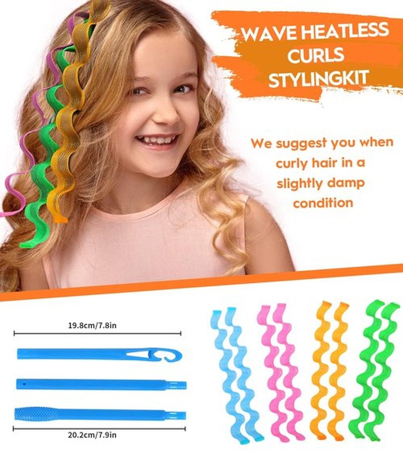 YEVYO 30 Pcs Heatless Hair Curlers Wave Curls Styling Kit with 2 Pcs Styling Hooks, No Heat Hair Curlers Heatless Wave Curlers for Women Girls Long Medium Short Hair (6 Colors, 55 cm/21.65 inch)