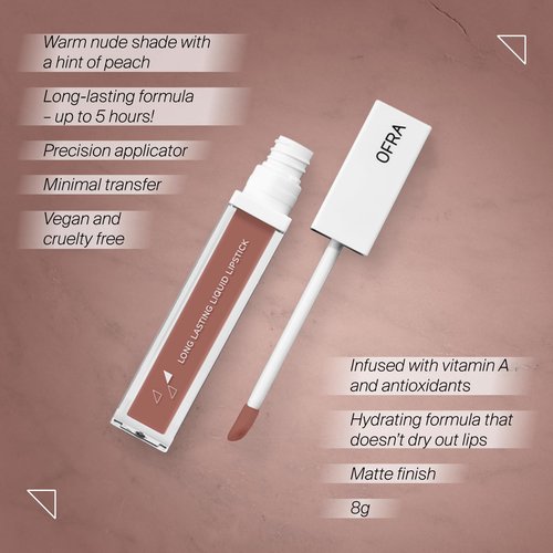 Ofra Long Lasting Liquid Lipstick - Bel Air | Nude Matte Lipstick with Peach Undertones | Matte Liquid Lipstick for All-Day Wear | High-Pigment, Lightweight Matte Finish Lipstick | 8g