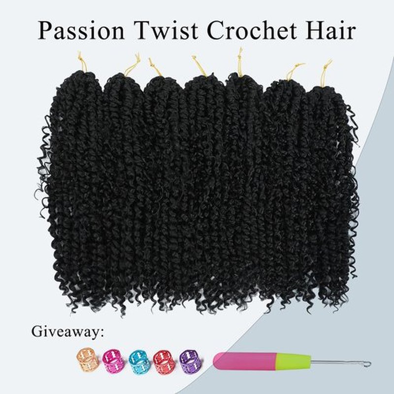 Passion Twist Hair 14inch Boho Passion Twist Crochet Hair For Black Women Pretwisted boho Passion Twist Crochet Hair, Pre Looped Curly Ends Bohemian Crochet Braids For Women（1B,14inch,7 Packs）