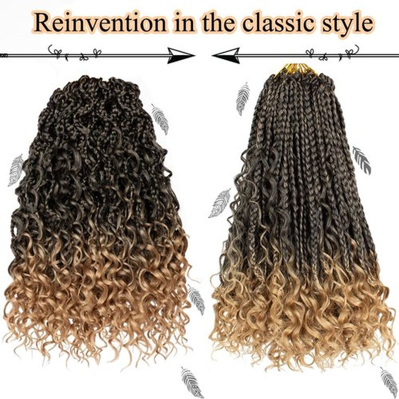 Beverlee Boho Box Braids 8 Packs Goddess Box Braids 12 Inch Bohemian Box Braids Crochet Hair Crochet Box Braids with Curly Ends Pre-looped Synthetic Crochet Hair for Black Women T27#
