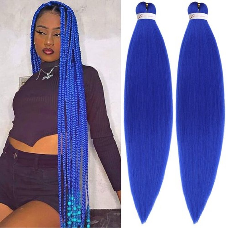 Unionbeauty 30 Inch Pre Stretched Braiding Hair 2 Packs Blue Braiding Hair for Goddess Box Braids Hot Water Setting Easy Braid Yaki Texture EZ Braids Synthetic Hair Extensions Crochet Bradids (blue#)