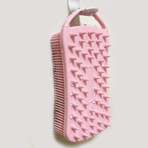 2 PC Silicone Exfoliating Body Scrubber, 2 in 1 Silicone Body Shampoo Brush, Soft Silicone Loofah for Sensitive Skin, Shower Silicone Hair Scalp Massager, Easy to Clean, Lather Well (Black&Pink)