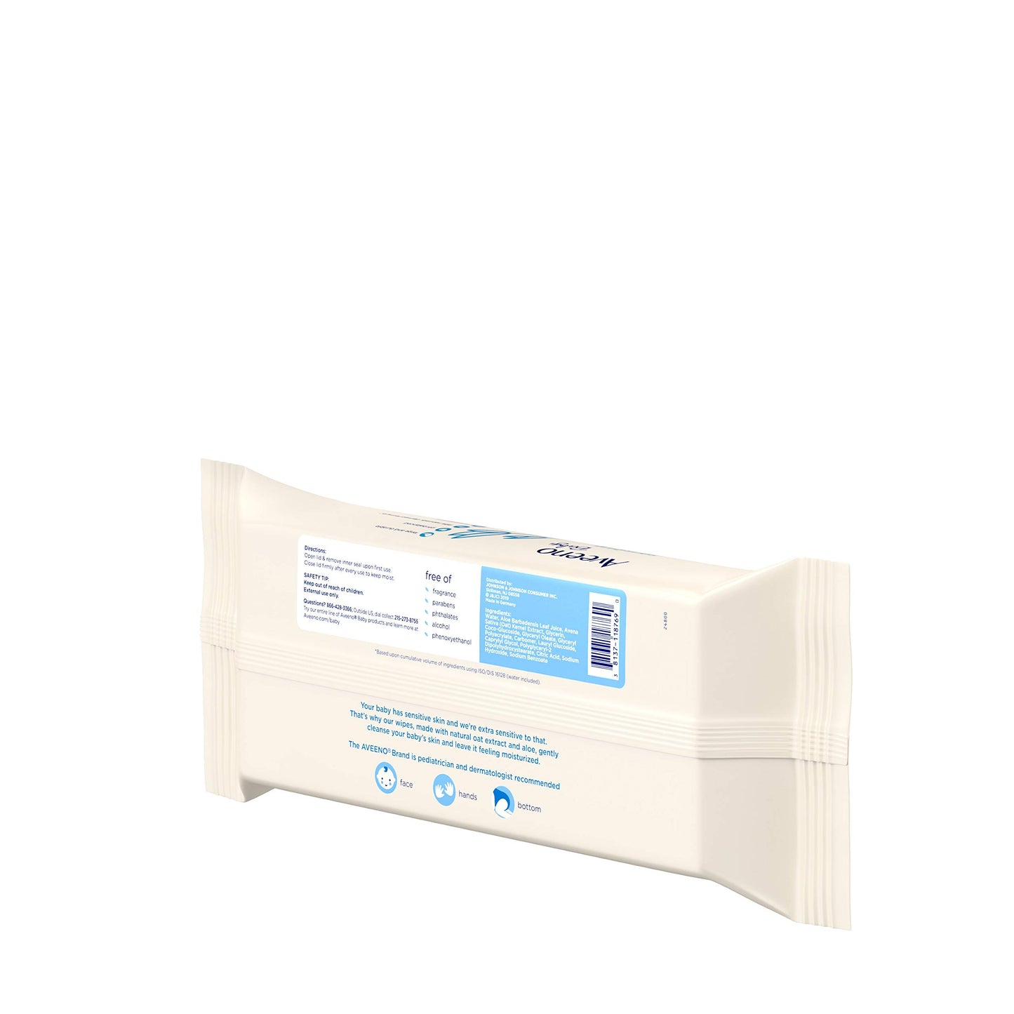 AVEENO Baby Sensitive All Over Wipes, Paraben- & Fragrance-Free, 64 ea (Pack of 2)