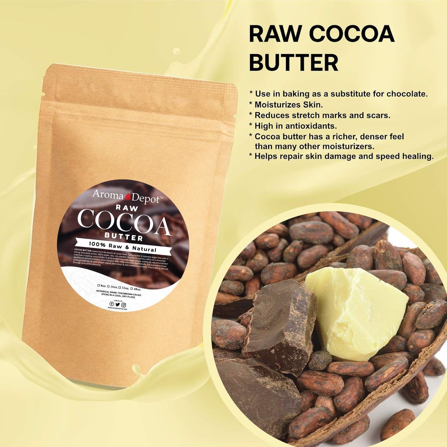 Aroma Depot 8 oz Raw Mango Butter Unrefined 100% Natural Pure Great for Skin, Body, Hair Care. DYI Body Butter, Lotions, Creams Reduces Fine Lines, Wrinkles, used for eczema psoriasis