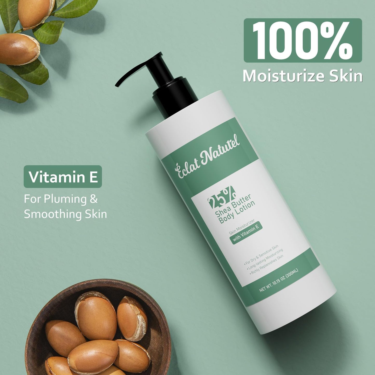 ÉCLAT NATUREL Shea Butter Body Lotion for Dry Skin, 25% Shea Butter Lotion with Vitamin E Moisturizer, Hydrating Nourishing Moisturizing Pump Body and Hand Cream, 10.15 Fl Oz (Package of 3)