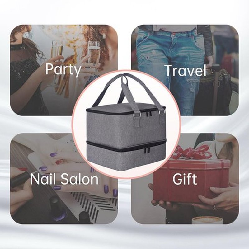 FCQQYWZ Nail Polish Organizer Case - Holds 42+ Bottles (15ml/0.5 fl.oz) and 1 Nail Lamp, Upgraded Double-layer Nail Polish Carrying Case Nail Polish Storage Bag with Handles (Grey)