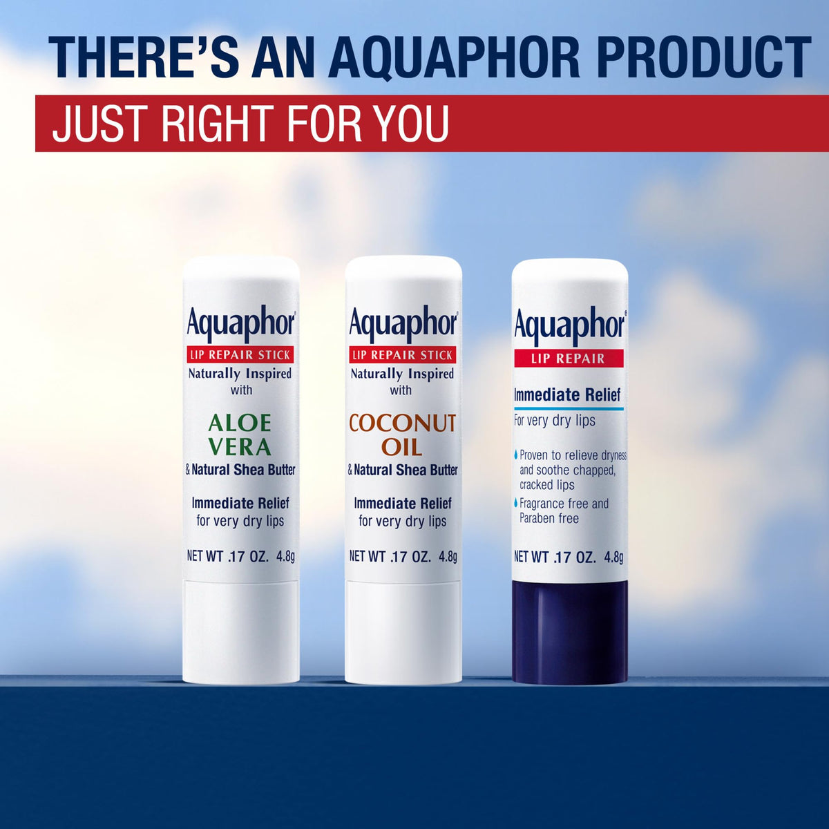 Aquaphor Naturally Inspired Lip Repair Stick with Coconut Oil and Natural Shea Butter, Hydrating Lip Balm Immediately Relieves Dryness, 0.17 Oz Stick