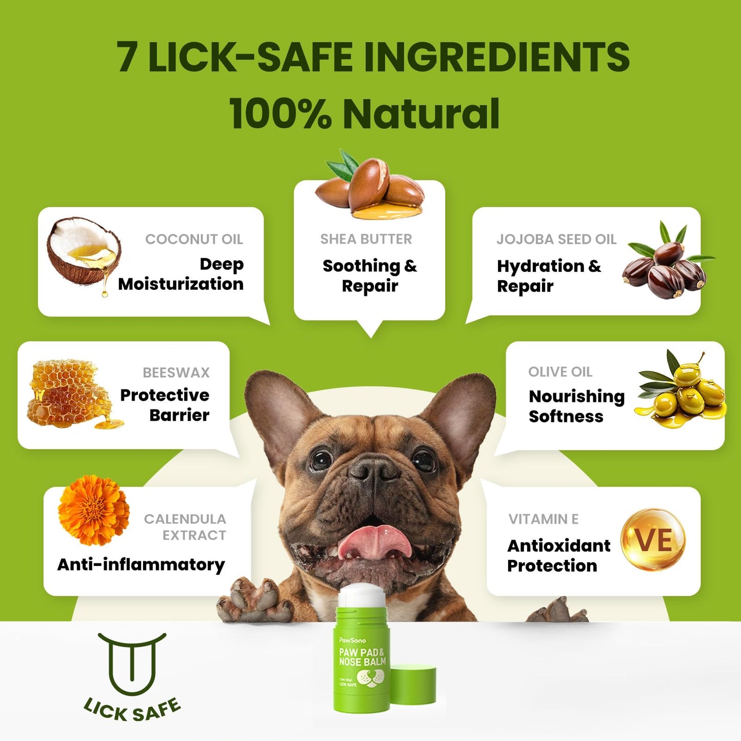 PawSono Lick-Safe Dog Paw & Nose Balm with Coconut Oil | All-Natural Moisturizer & Soother for Dry, Cracked Pads & Snout | Heat & Cold Pavement Protection Wax | Horse Hoof, Joint Care (1.3 oz