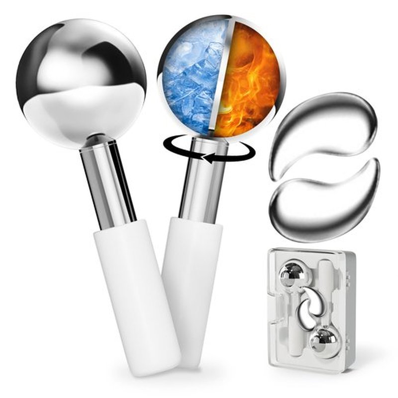 Spinning Ice Globes for Face with Cooling Eye Pad attached, Unbreakable Stainless Steel Cryo Globes with Carry Case, Ideal Esthetician Supplies Cryo Sticks for Face & Eyes