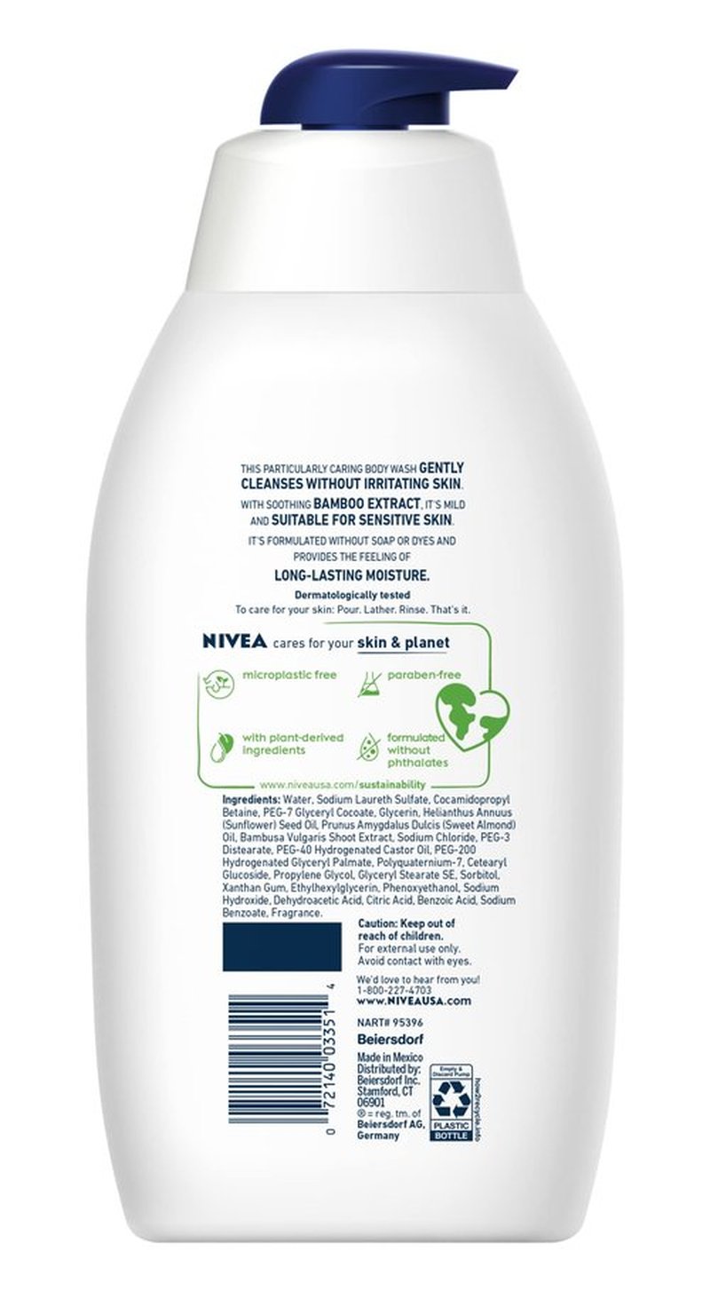 Nivea Men Sensitive Body Wash for Sensitive Skin with Bamboo Extract, 30 Fl Oz Bottle (Pack of 2)