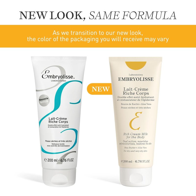 Embryolisse Rich Milk Body Cream - Moisturizing Formula for Dry Skin | 6.76 Fl Oz