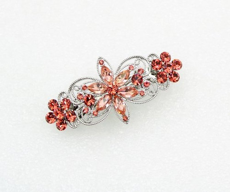 Faship Gorgeous Coral Rhinestone Crystal Flora Hair Barrette Clip