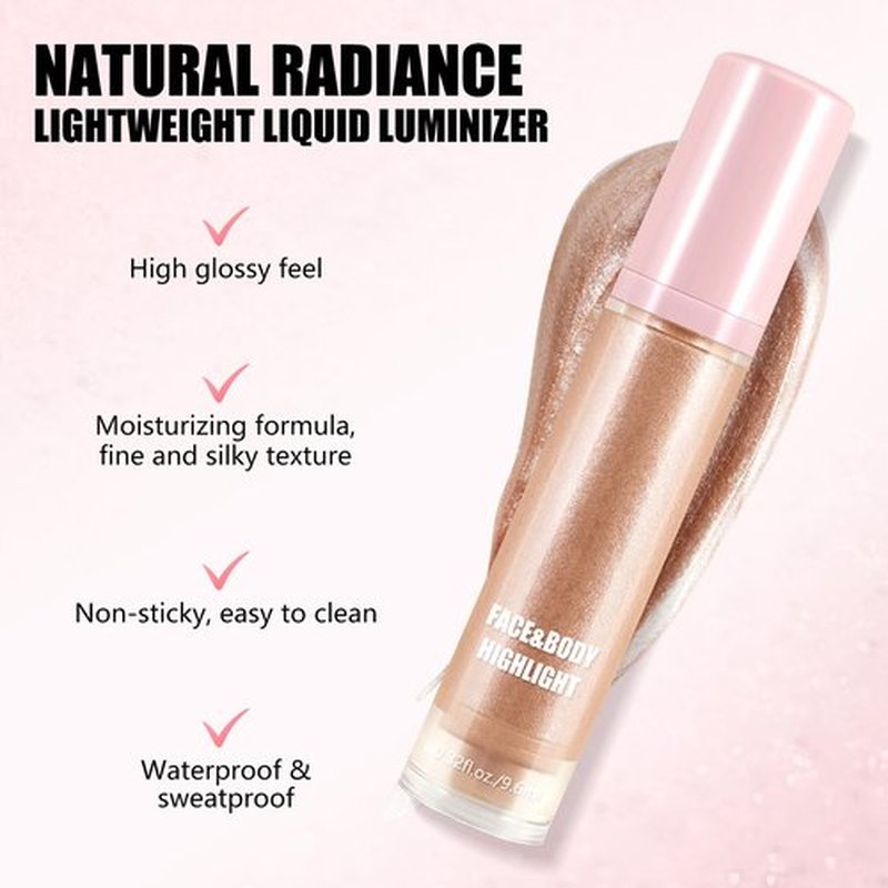 Boobeen Liquid Highlighter Makeup, Shimmer Cream Liquid Illuminator Contour for Face and Body, Smooth Glow Natural Looking Waterproof Liquid Highlight Brightening Make Up