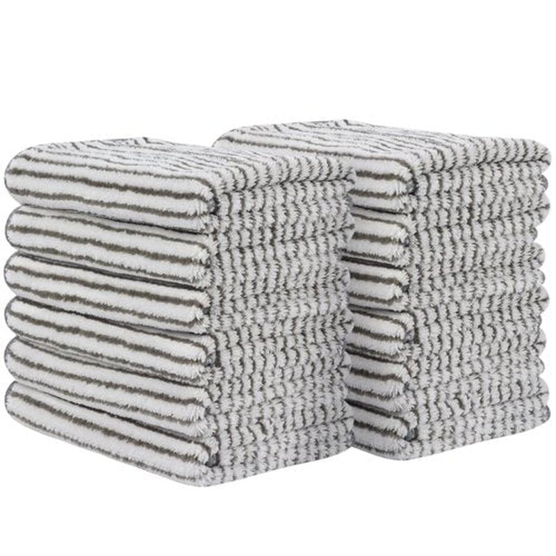 SINLAND Microfiber Face Towels Ultra Soft Facial Washcloths Face Cloth 12Inch x 12Inch 12 Pack Grey Stripe