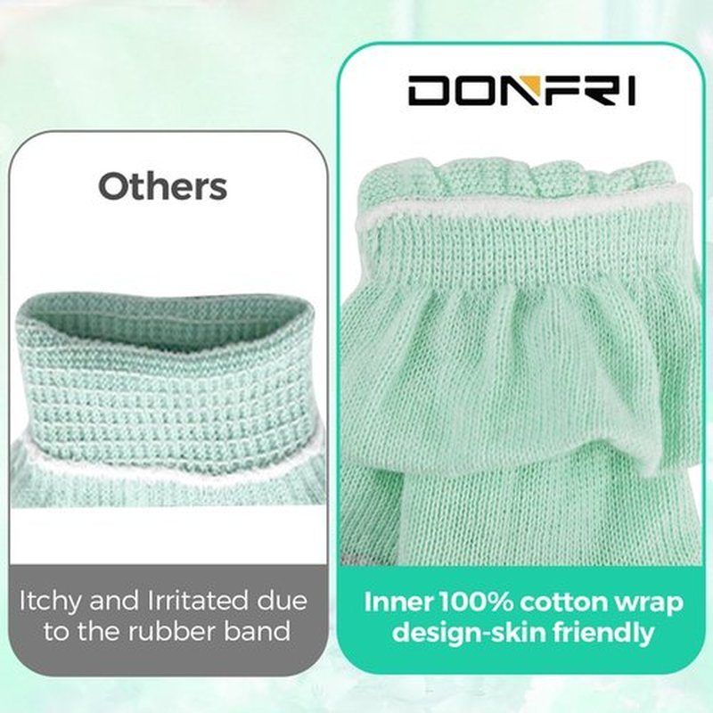 Donfri 2 Pairs Cotton Gloves for Dry Hands, Sleeping Moisturizing Gloves Overnight, Eczema Gloves for Women with Touchscreen Fingers, Lotion Hand Spa Treatment(XS-Green)